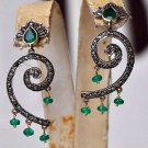 Victorian Antique Look 1.48Ctw Rose Cut Diamond 925 Silver Emerald Earring CSJ15