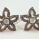 Polky Vintage/Victorian Rose Cut Round Diamond 925 Silver Flower Earring@160417
