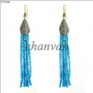 Vintage Insp Handmade Rose Cut Diamond 925 Silver Turquoise Tassel Earring 12517
