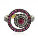 Vintage Inspire .26 Ctw Rose Cut Diamond .925 Silver Ruby Party Ring csj1217