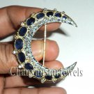 Edwardian Antique INSPIRE 2.60Ct Rose Cut Diamond Sapphire Silver Brooch CSJ304