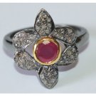 Engagement Antique Look 1.08Ct Artisan Rose Cut Diamond 925 Silver Ruby Ring CSJ