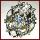 Artisan Antique Look Rose Cut Diamond Sterling Silver Topaz Polki Ring