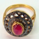 Pave 1.00Ct Rose Cut Diamond 925 Sterling Silver Ruby Engagement Ring CSJ185