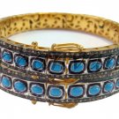 Vintage/Antique Style Rose Cut Diamond Sterling Silver Turquoise Bracelet (2Pc)