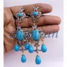 Victorian/Vintage Style 2.50Ct Rose Cut Diamond 92.5% Silver Turquoise Earring