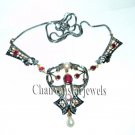 Women 2.17Ct Rose Cut Diamond Silver Pearl Ruby Party Fine Necklace CSJ258