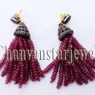 Victorian Inspired Silver 4.06C Rose Cut Diamond Ruby Wedding Tassel Earring CSJ