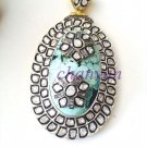 Vintage Style 3.81CT Rose Cut Diamond 925 Silver Turquoise Polky Pendant CSJ