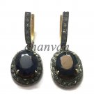 Vintage/ Antique Look Rose Cut Diamond 925 Silver Sapphire Pave Earring CSJ579