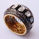 Vintage Look Handcrafted Polki & Rose Cut Diamond 925 Silver Ring Jewelry 25517