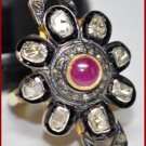Vintage Repro. Handmade 1.0Ct Polky Rose Cut Diamond 92.5% Sterling Silver Ring