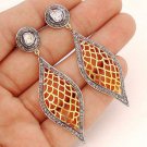 Estate Antique Cut Handmade Rose Cut/Polki Diamond Sterling Silver Earring CSJ44