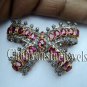 Pave Handmade Vintage INSPIRE Rose Cut Round Diamond 925 Silver Ruby Brooch /Pin