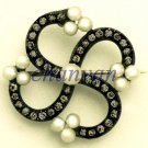Pave Vintage/Antique Look Rose Cut Diamond 92.5% Silver Pearl Brooch @csj607