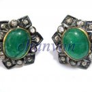 Wedding Gift Rose Cut Diamond Sterling Silver Emerald Antique INS Earring CSJ412