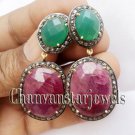 Victorian/ Antique Look 2.25Ct Rose Cut Diamond Silver Ruby Onyx Earring CSJ588