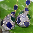 Vintage Antique INSP Rose Cut Diamond Sterling Silver Emerald Sapphire Earring