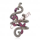 Vintage Reproduction 1.52Ct Rose Cut Diamond 925 Silver Ruby Ring CSJ 595