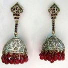 Jhumka New Vintage INS 4.1Ct Rose Cut Diamond Sterling Silver Ruby Earring CSJ