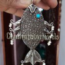 Victorian Inspired 3.25Ct Rose Cut Diamond 925 Silver Turquoise Fine Pendant CSJ