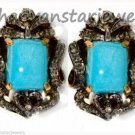 Artisan Vintage Style 1.21CT Rose Cut Diamond 925 Silver Turquoise Earring CSJ
