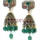 Vintage Repro 2.40Ct Rose Cut Diamond Sterling Silver Onyx Jhumka Earring #12517
