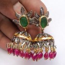 Antique INSPIRE Rose Cut Diamond Silver Ruby Onyx Jhumki Earring CSJ 407