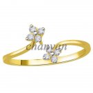 Flower Pair 0.24Ct Diamond Solid 14K Yellow White Gold Engagement Fine Ring