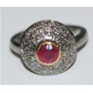 Vintage/Antique/Victorian Style 1.30Ct Rose Cut Diamond 925 Silver Ruby Ring CSJ
