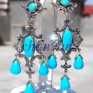 Vintage/Antique INSPIRE Rose Cut Diamond 92.5% Silver Turquoise Earring CSJ569