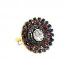 Victorian/Vintage/Antique Look Polki Diamond Multicolor Stone 925 Silver Ring