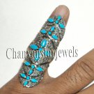 Vintage Look 4.25Ct Rose Cut Diamond Silver Knuckle Tourquoise Pave Ring CSJ561