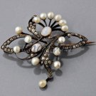 Victorian/Antique 0.72 Ct Rose Cut Diamond 925 Sterling Silver Pearl Fine Brooch