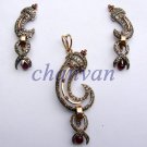 Antique Look Rose Cut Diamond Ruby 92.5% Silver Pendant & Earring Set CSJ023