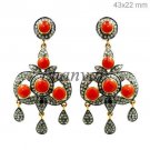 Vintage/Antique INS Handmade Rose Cut Diamond 92.5% Silver Coral Earring CSJ561
