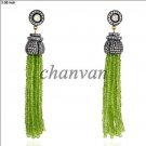 Vintage Antique Style Rose Cut Polky Diamond 925 Silver Peridot Tassel Earring