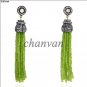 Vintage Antique Style Rose Cut Polky Diamond 925 Silver Peridot Tassel Earring
