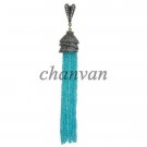 Vintage Antique Look Rose Cut Diamond 925 Silver Topaz Tassel Pendant CSJ325