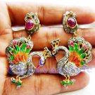 Vintage Antique Look Silver 2.25CT Rose Cut Diamond Ruby/Emerald Earring CSJ627