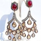 Vintage Antique Look Rose Cut Diamond Sterling Silver Polki Dangle Earring CSJ