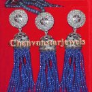 Vintage Style Rose Cut Diamond 925 Silver Sapphire Tassel Set(Pendant+Earring)