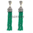 Antique Vintage Look Rose Cut Diamond Sterling Silver Onyx Tassel Earring CS1510