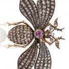 Antique Inspire 2.9Ct Rose Cut Diamond 925 Silver Butterfly Brooch Pin CSJ 241