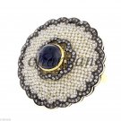 Antique Look Deco Rose Cut  Diamond Sterling Silver Sapphire Cocktail Ring CSJ4