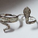 Antique INSP Rose Cut Diamond 925 Sterling Silver Snake Double Finger Ring @ebay