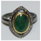 Vintage/Antique Inspire Artisan Rose Cut Diamond 925 Silver Emerald Ring @CSJ75