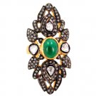 Vintage/Antique Handmade Rose Cut/Polky Diamond 92.5% Silver Unique Emerald Ring