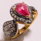 Antique Inspire 1.42Ct Genuine Rose Cut Diamond 925 Silver Ruby Ring CSJ148