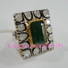 Victorian Look 1.10Ct Rose Cut Diamond Uncut Polki Silver Emerald Ring Ebay139